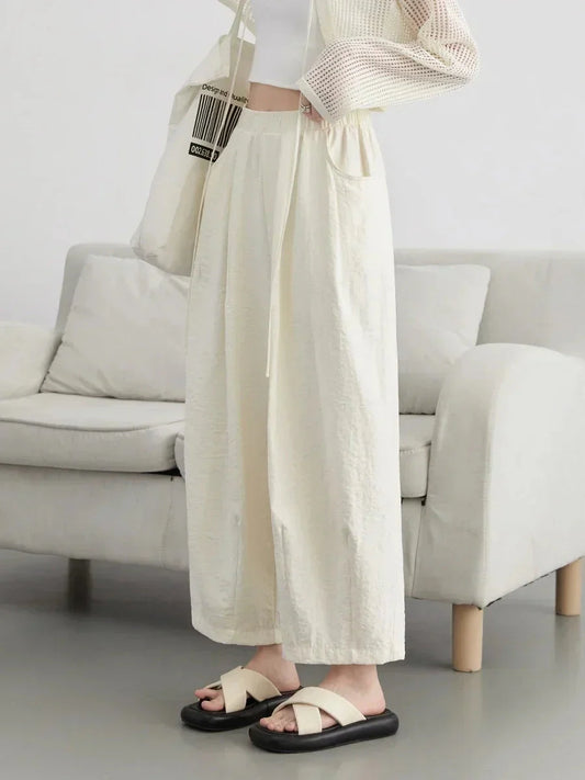 White Wide-Leg Pants High-Waisted Casual