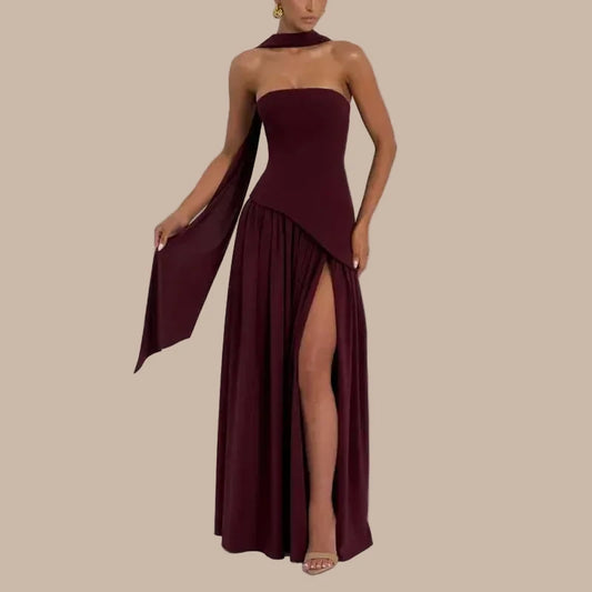 Sleek Solid Tube Top Maxi Dress with High Slit