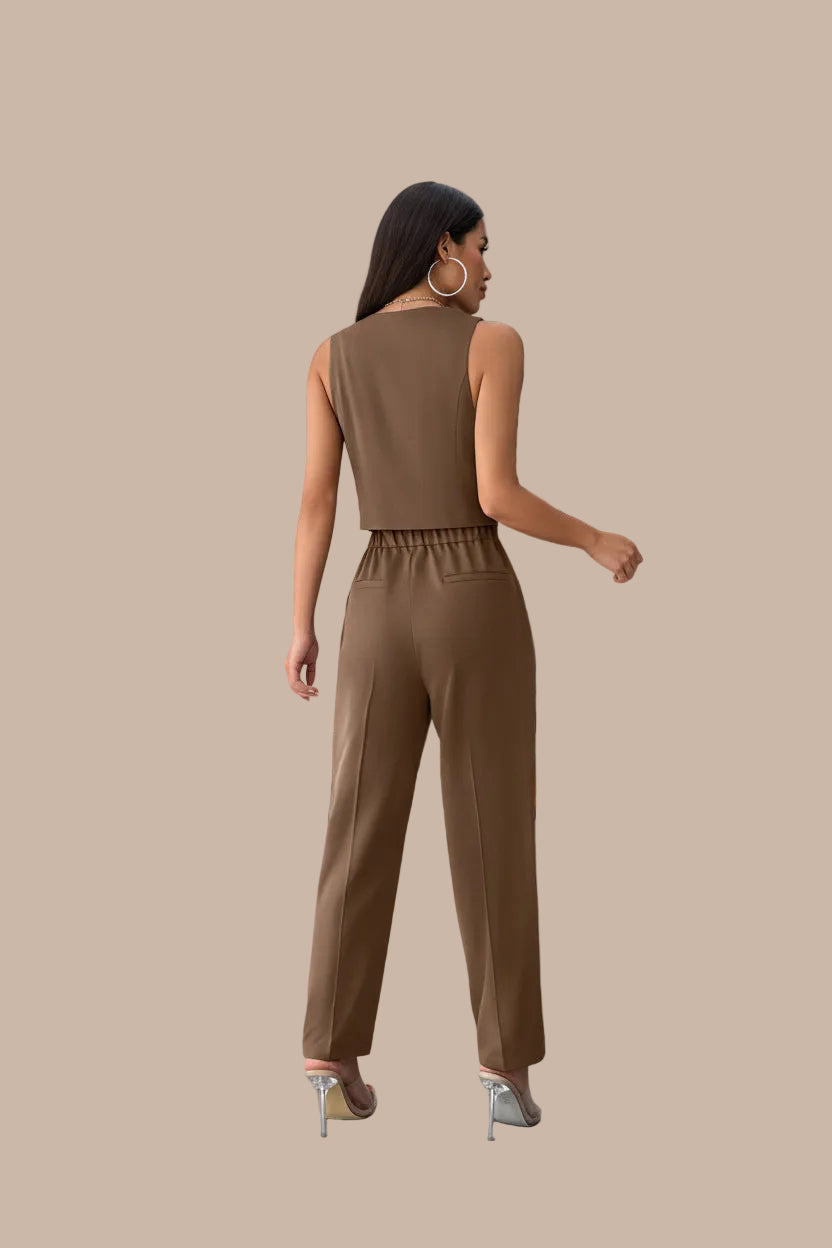 Women’s Coffee Sleeveless Pleated Jumpsuit