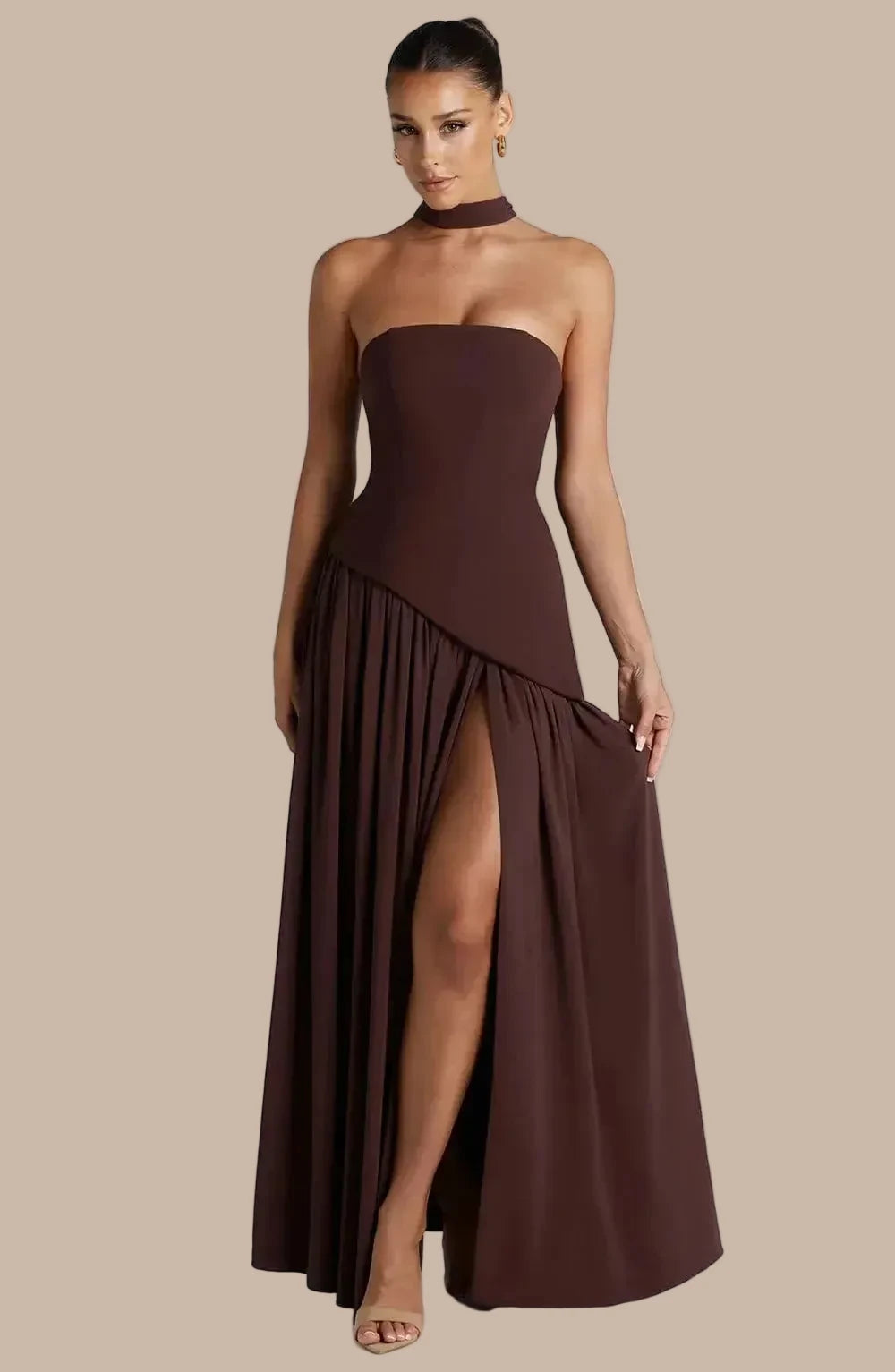 Sleek Solid Tube Top Maxi Dress with High Slit