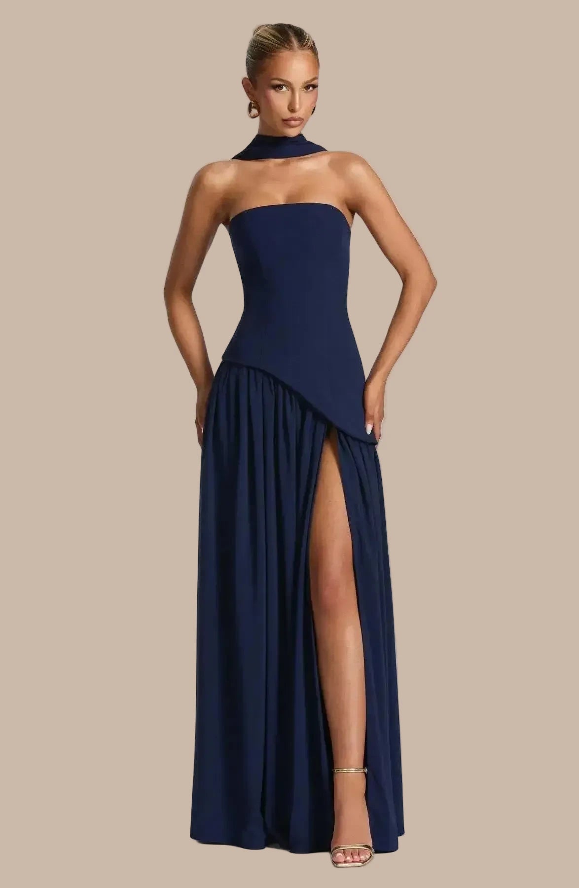 Sleek Solid Tube Top Maxi Dress with High Slit