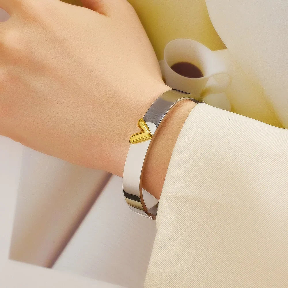 Titanium Steel 18k Gold Color Metal Luxury Bangles
