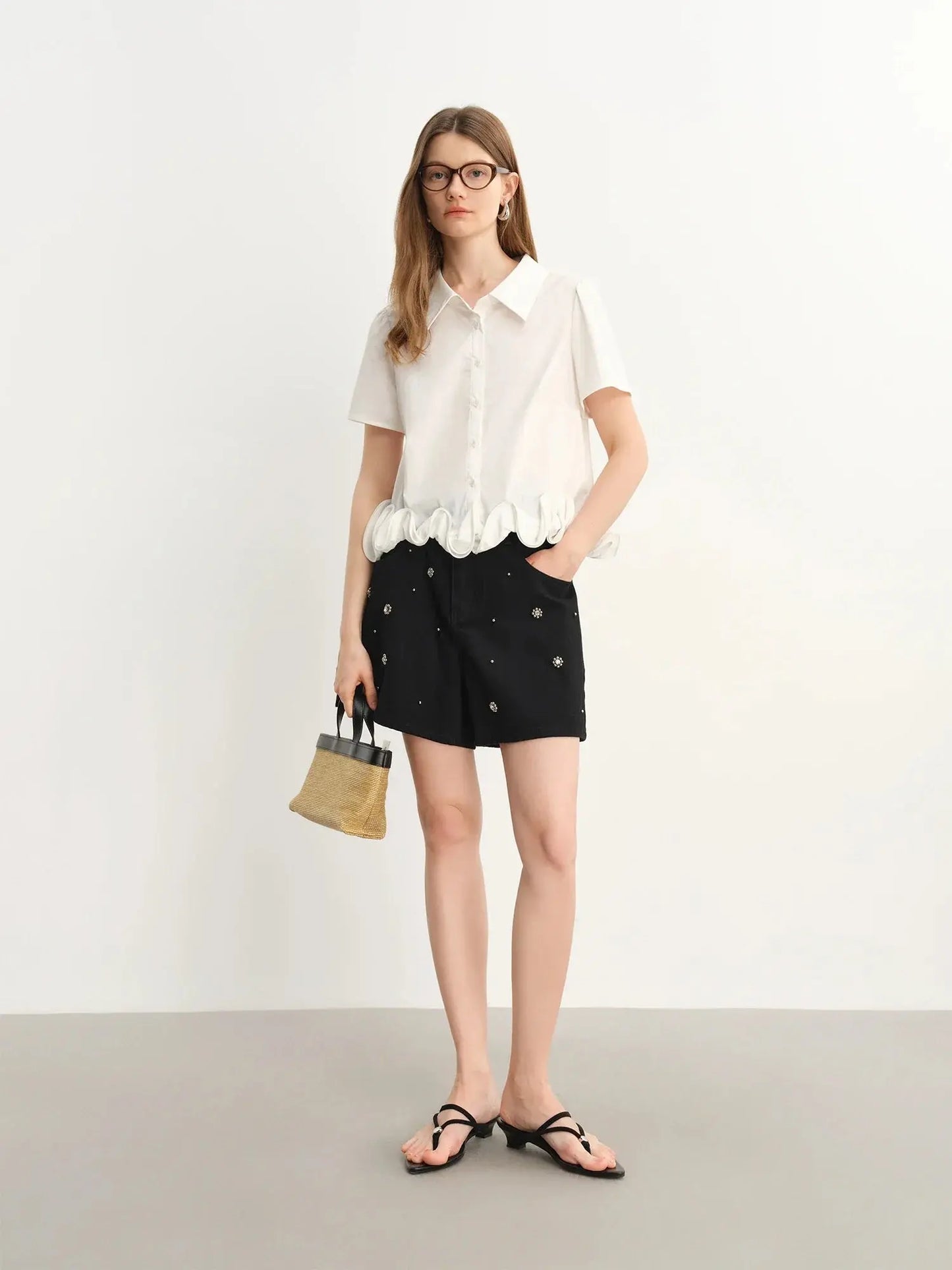 Chic Plus-Size Beaded Denim Shorts