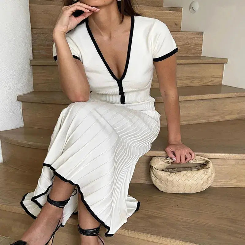 Elegant White Crop Top & Pleated Skirt Set