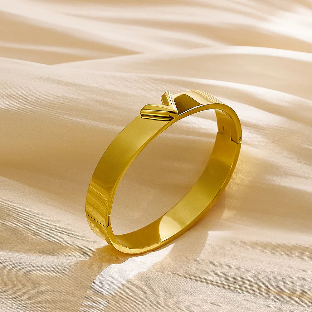 Titanium Steel 18k Gold Color Metal Luxury Bangles