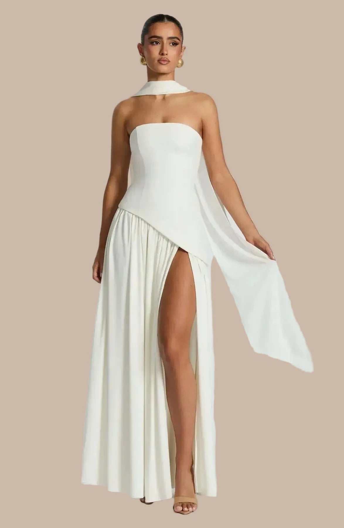 Sleek Solid Tube Top Maxi Dress with High Slit