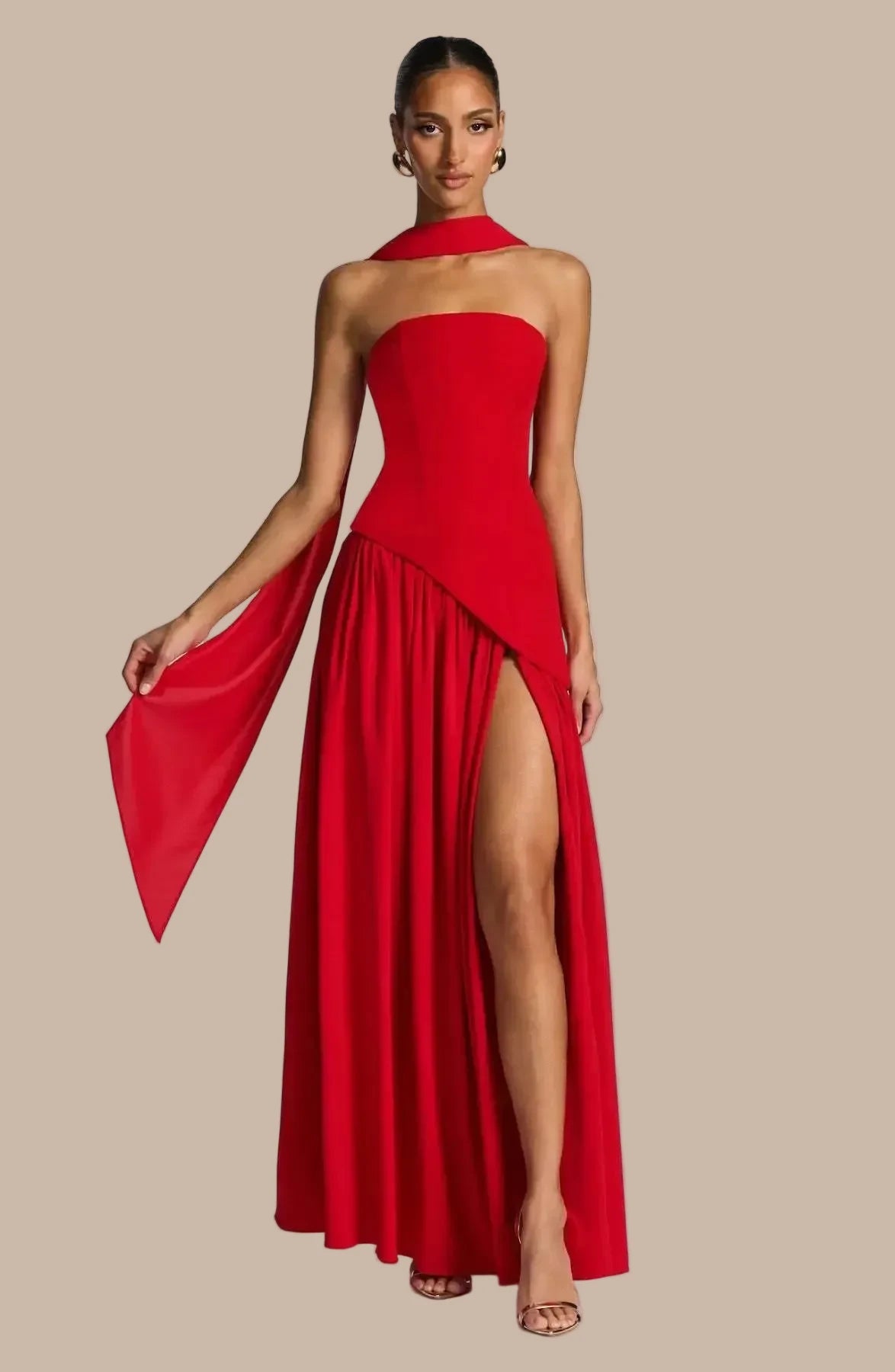 Sleek Solid Tube Top Maxi Dress with High Slit