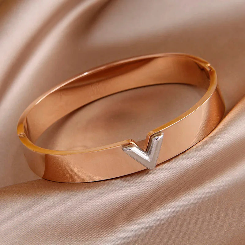 Titanium Steel 18k Gold Color Metal Luxury Bangles