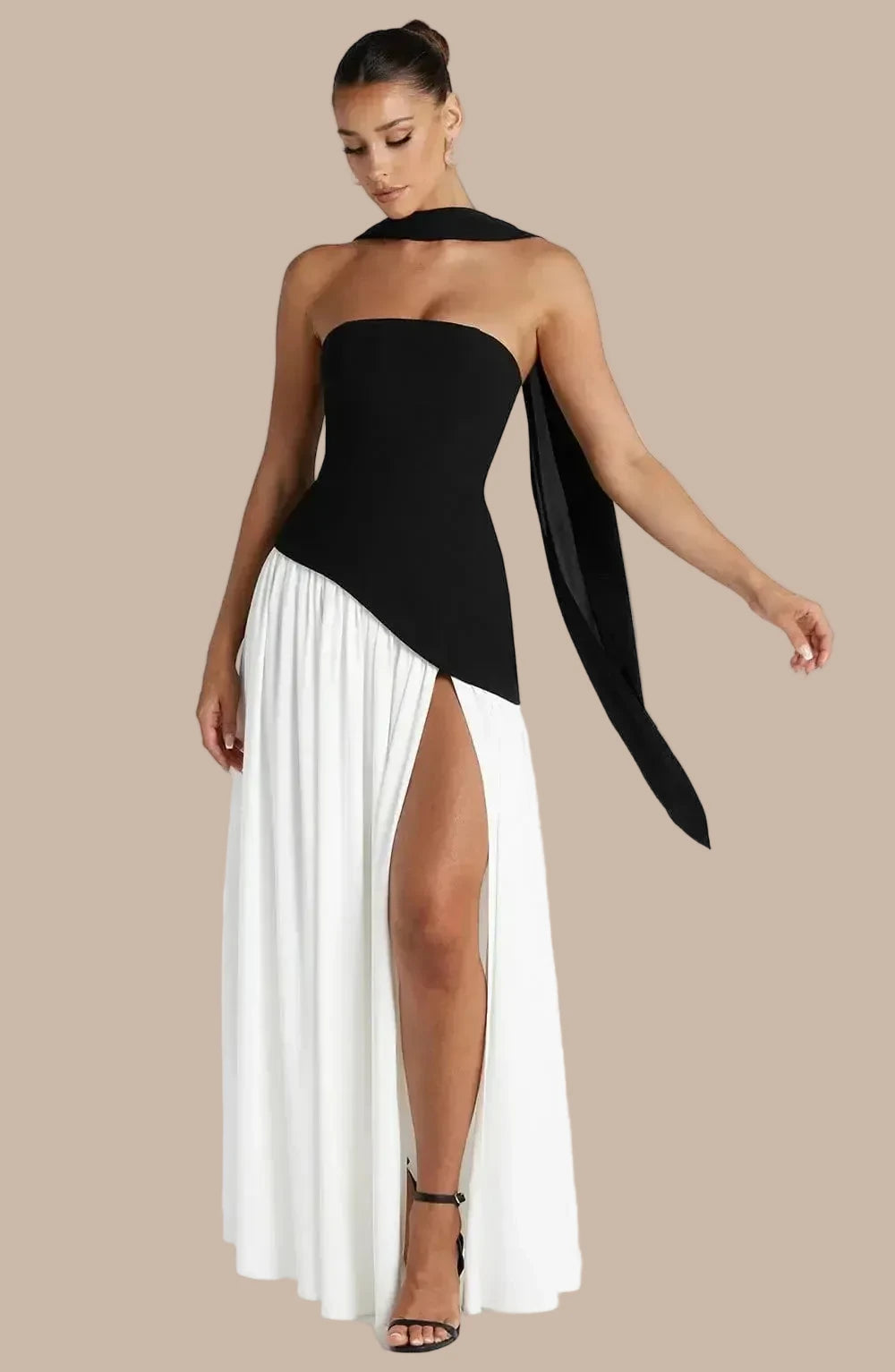 Sleek Solid Tube Top Maxi Dress with High Slit
