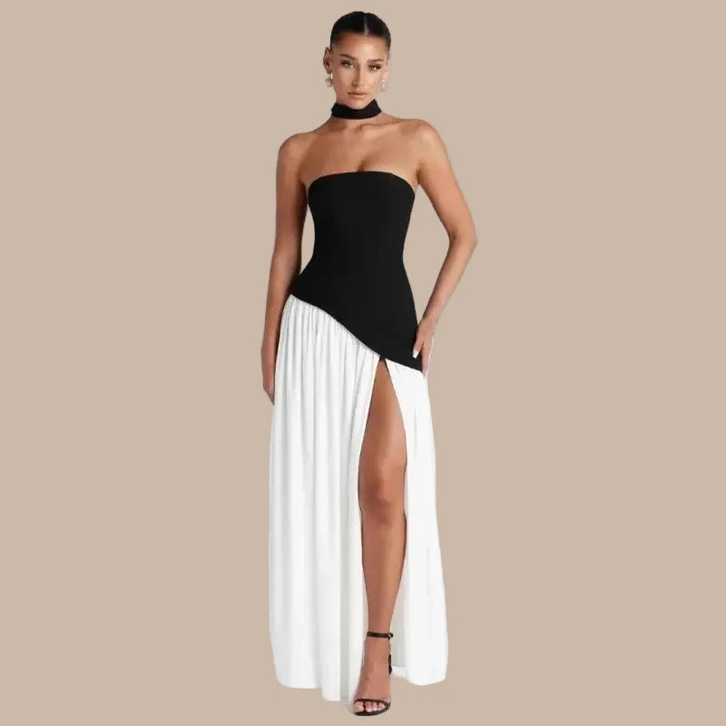 Sleek Solid Tube Top Maxi Dress with High Slit